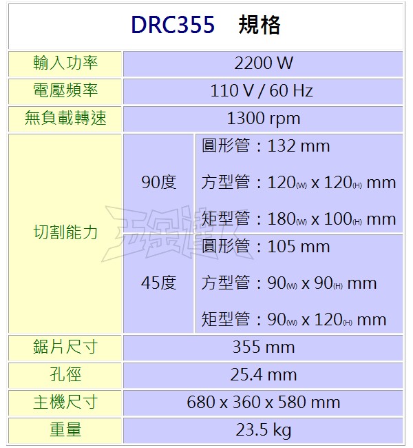 DRC355 3,14"超強金屬切斷機,五金工具